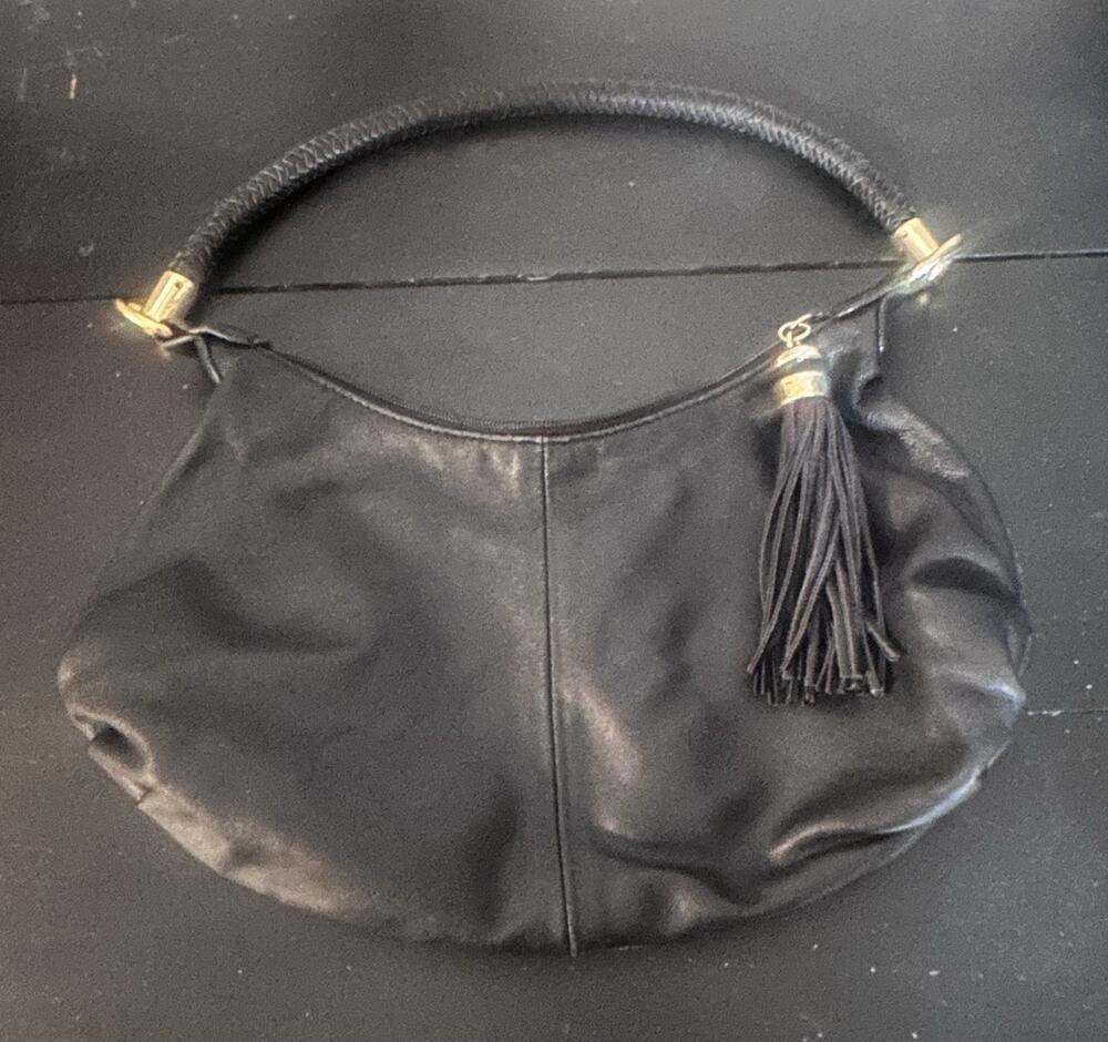 Vintage Great American Leatherworks Black Leather Shoulder Bag Purse Tassel